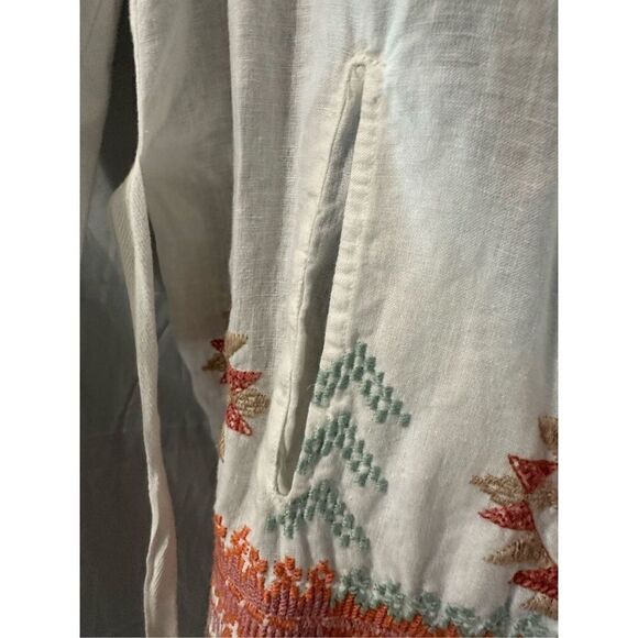 Johnny Was Women's Embroidered Aztec Self-Tie Waist Wrap Cover Up White 🛑 - Picture 4 of 6